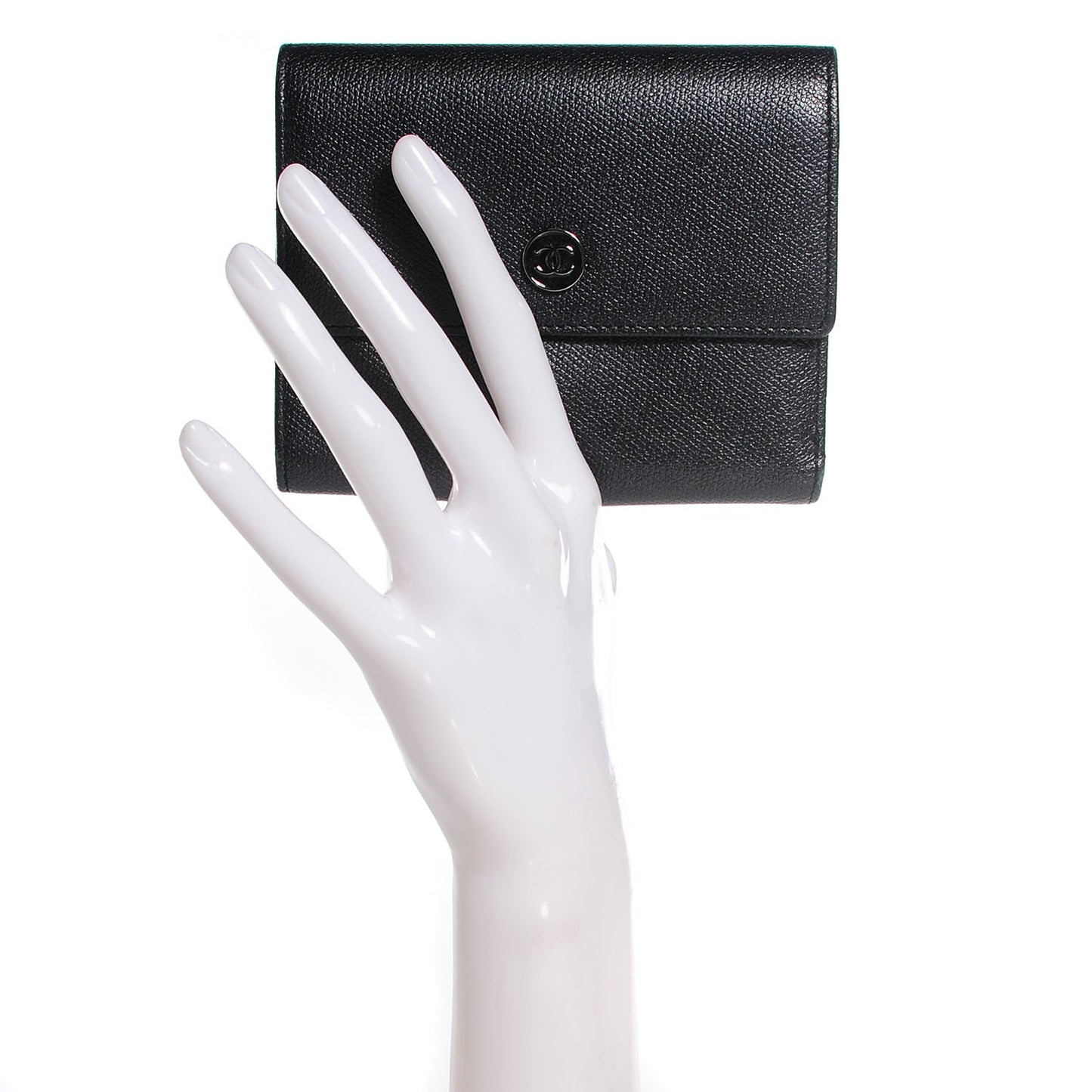 Grained Calfskin CC Button Flap Wallet Black