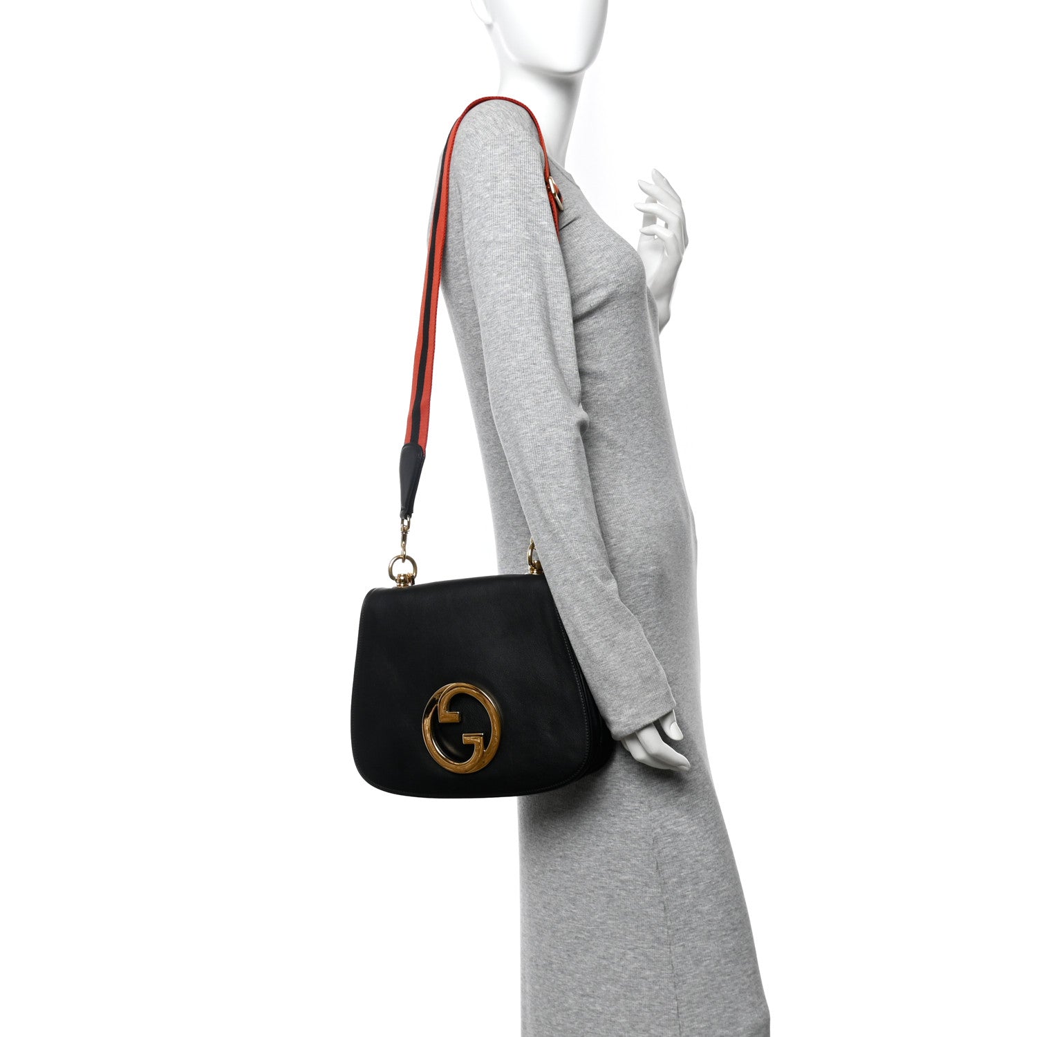 Gucci Roxy Calfskin Web Medium Studded Blondie Shoulder Flap Bag Black 2 of 10