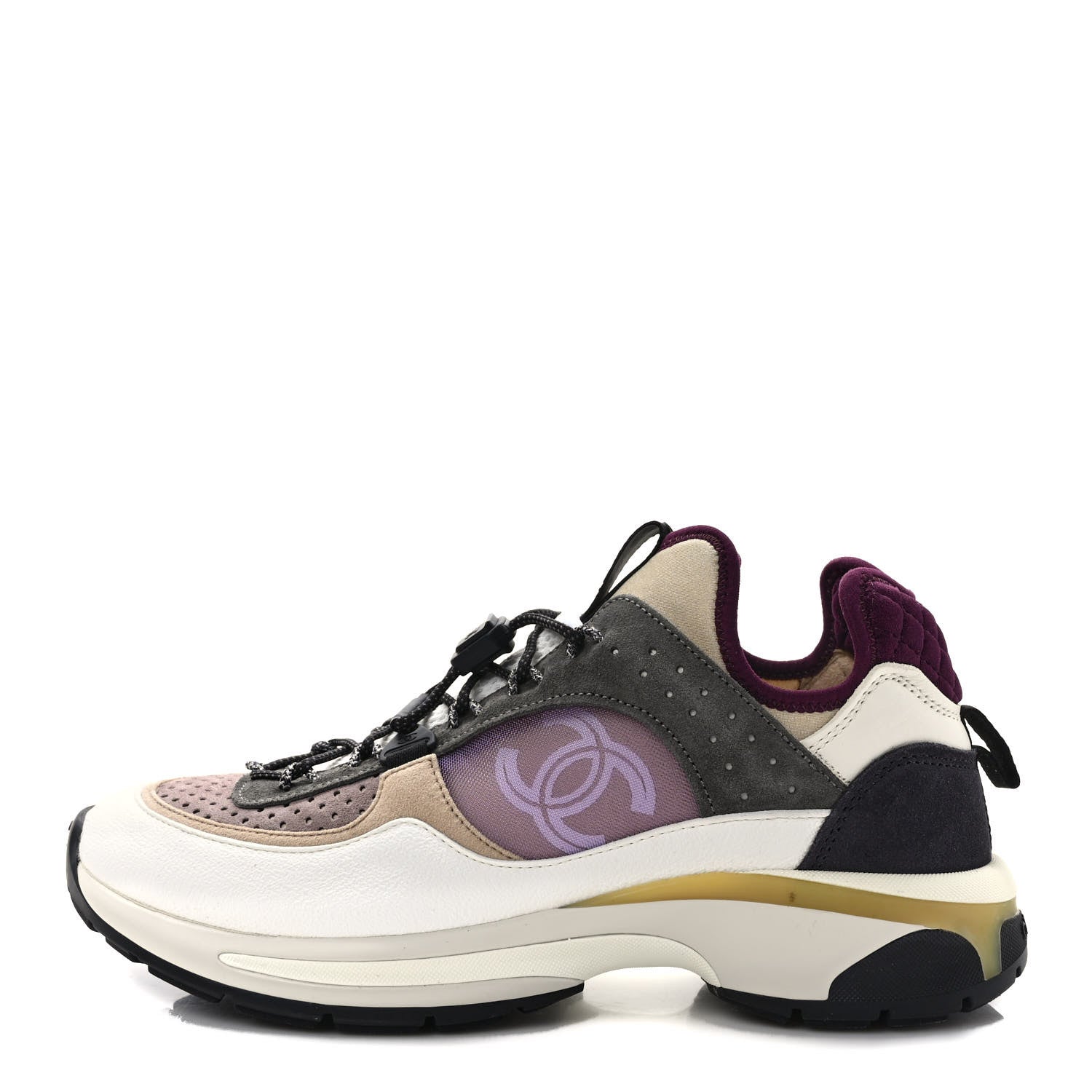 Chanel Fabric Suede Calfskin Mesh Womens CC Sneakers 40 White Grey Purple 1 of 9