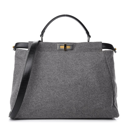 Fendi Flannel Large Peekaboo Iconic Satchel Grey 1 of 11