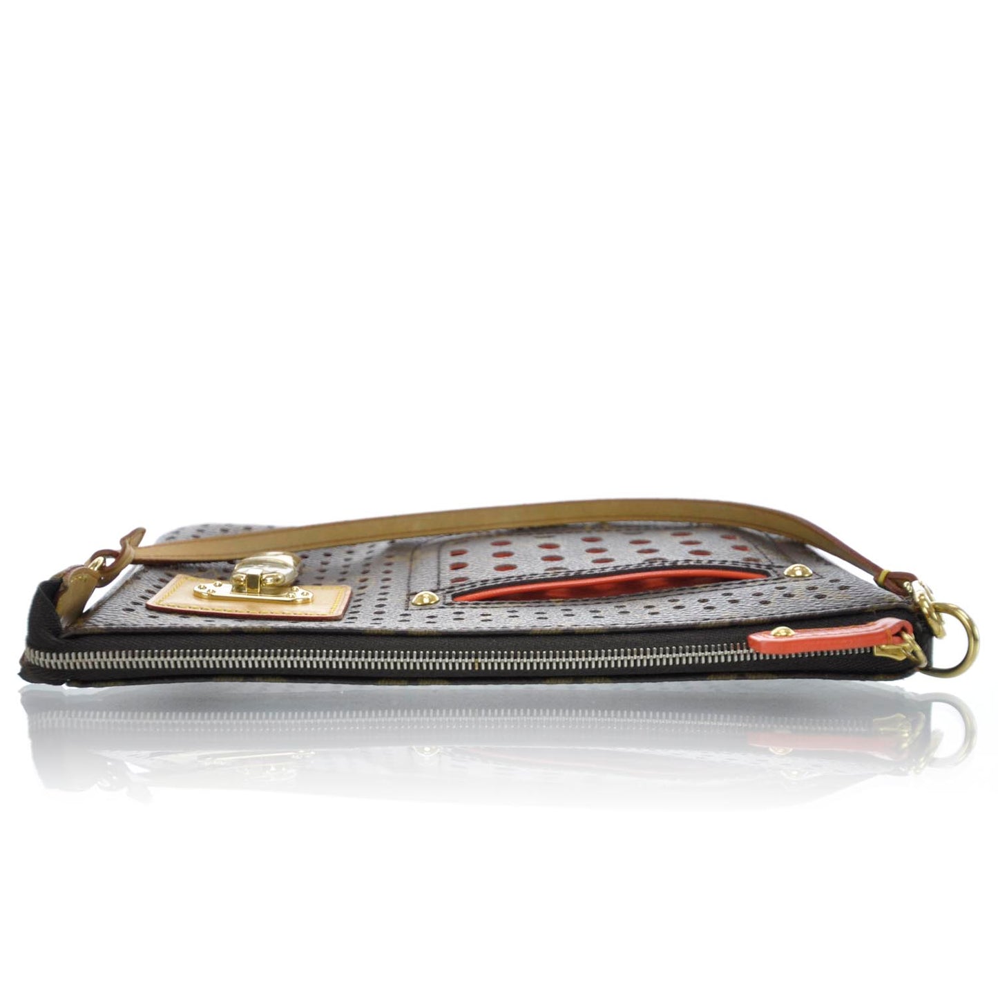 Monogram Perforated Pochette Accessories Bag Orange