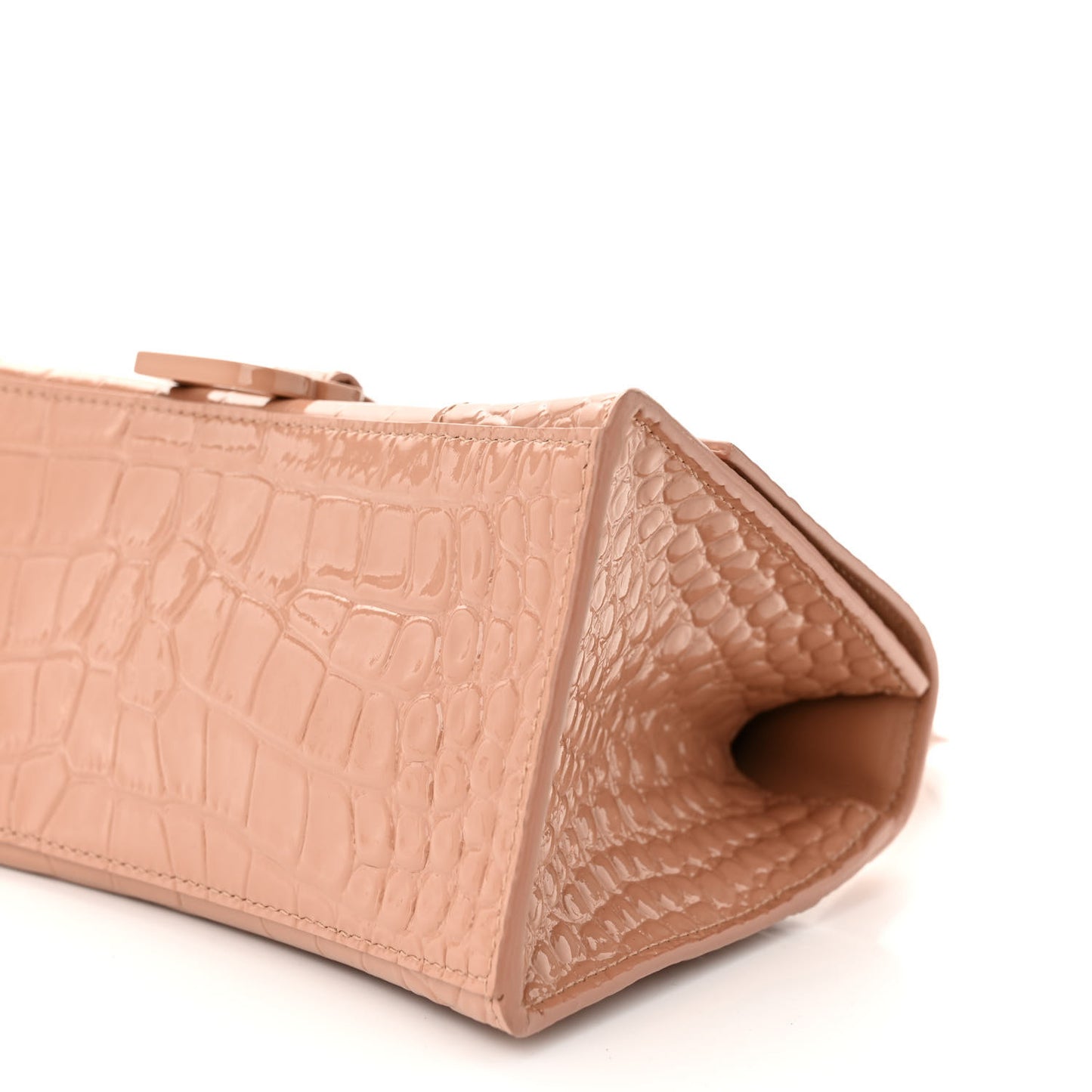 Shiny Calfskin Monochrome Crocodile Embossed Small Hourglass Top Handle Bag Nude Beige