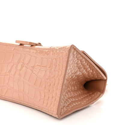 Balenciaga Shiny Calfskin Monochrome Crocodile Embossed Small Hourglass Top Handle Bag Nude Beige 9 of 9