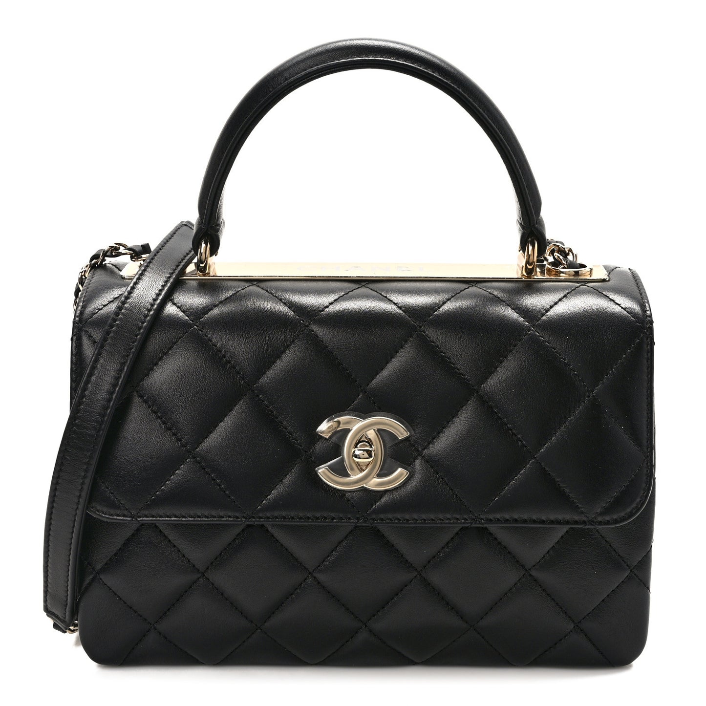 Lambskin Quilted Small Trendy CC Dual Handle Flap Bag Black