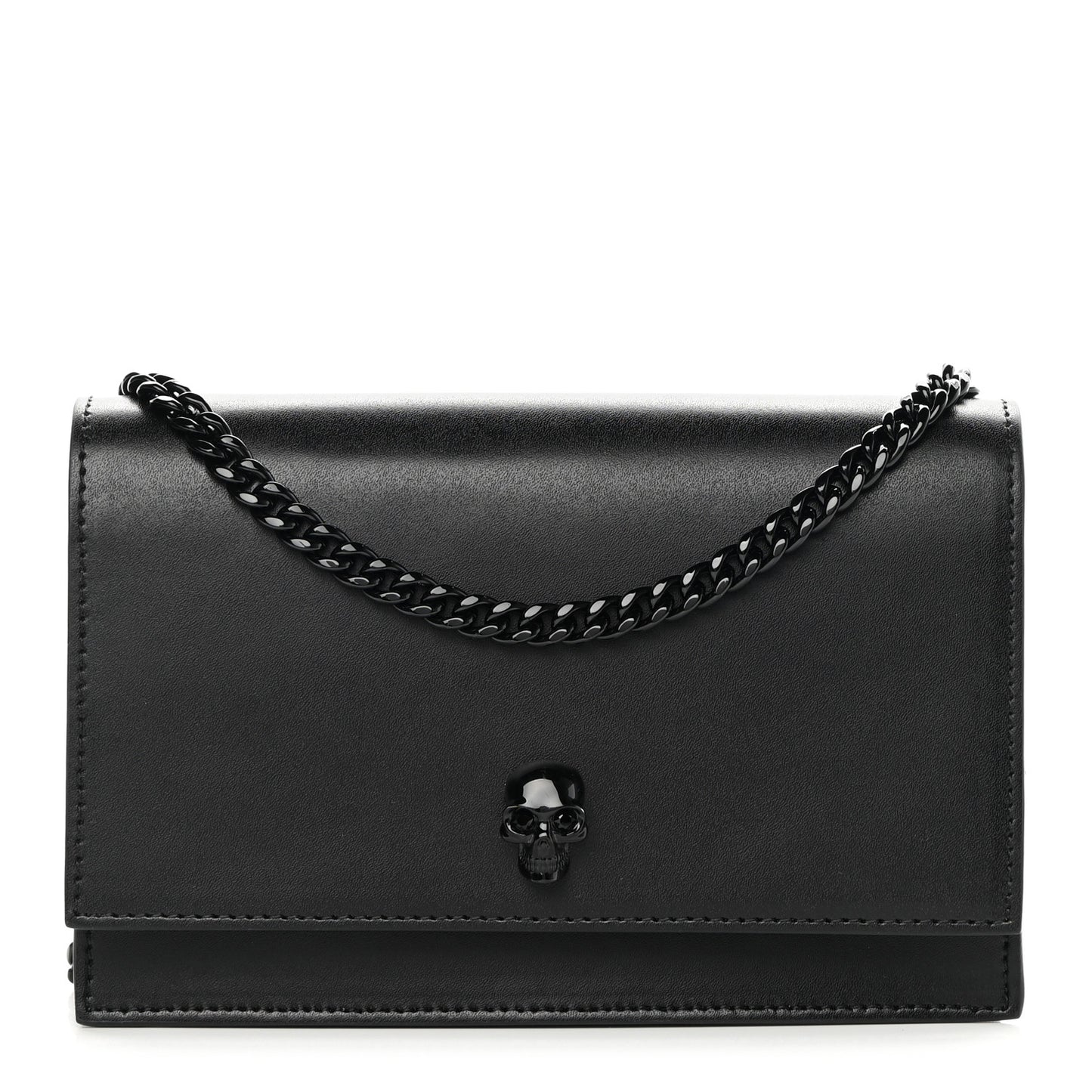 Calfskin Mini Skull Chain Crossbody Bag Black