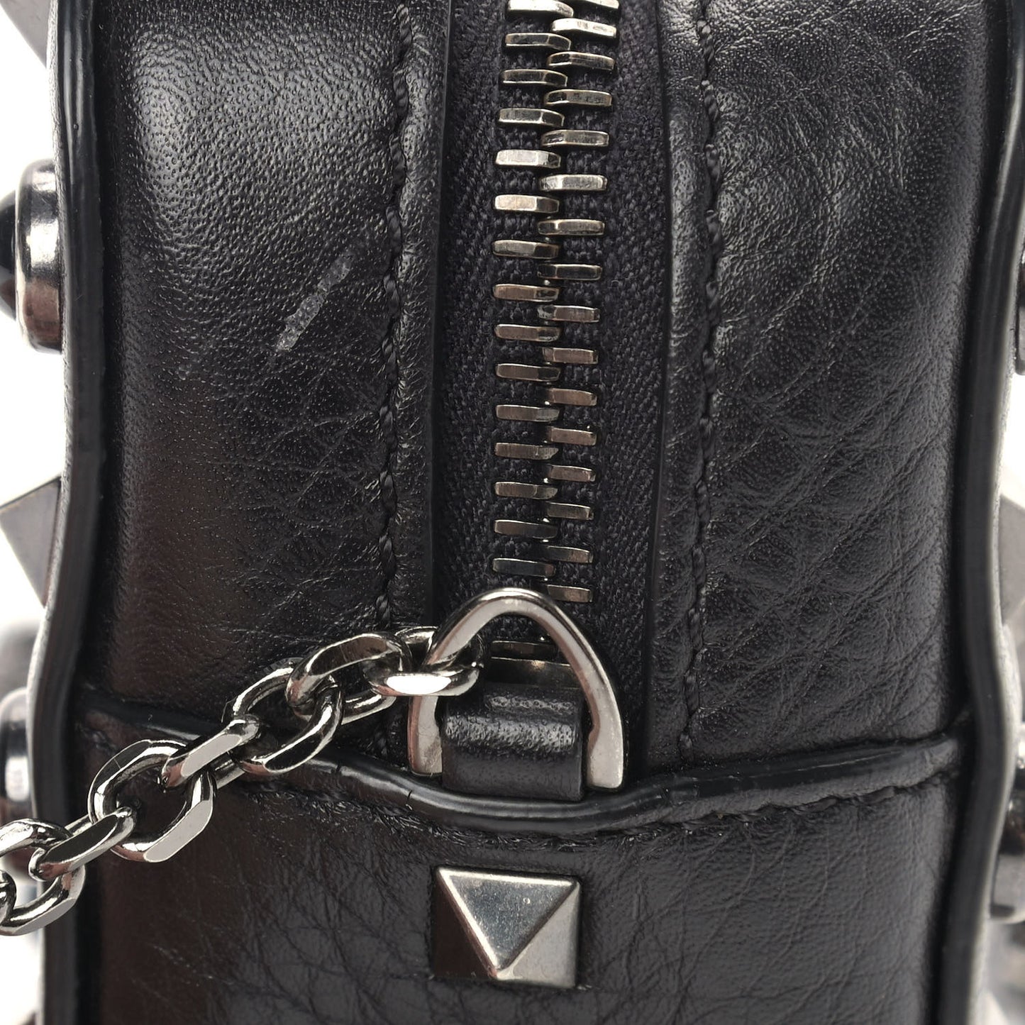 Calfskin Small Rockstud Rolling Chain Camera Crossbody Bag Black