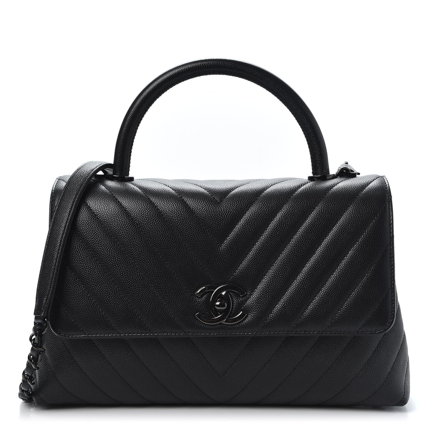 Caviar Chevron Quilted Small Coco Handle Flap So Black