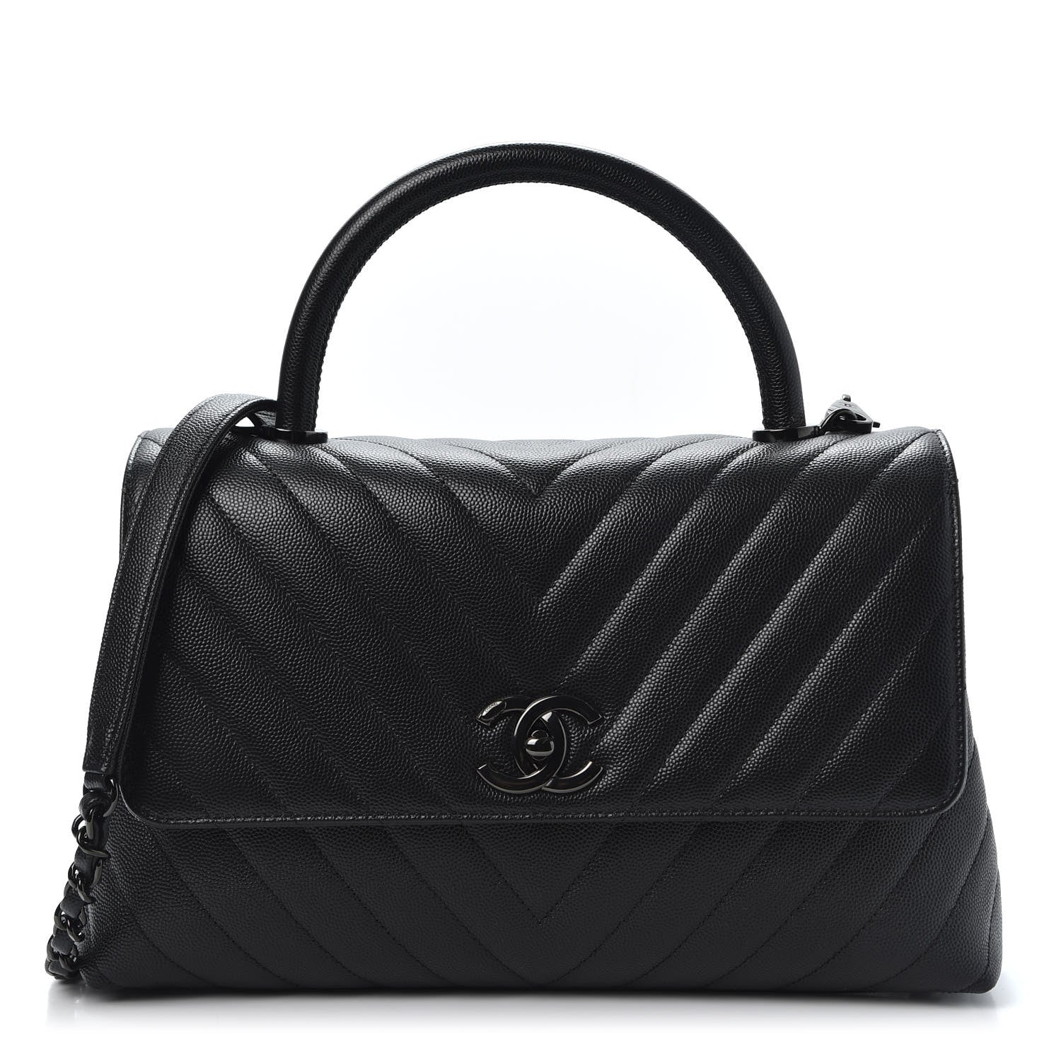 Chanel Caviar Chevron Quilted Small Coco Handle Flap So Black 1 of 9