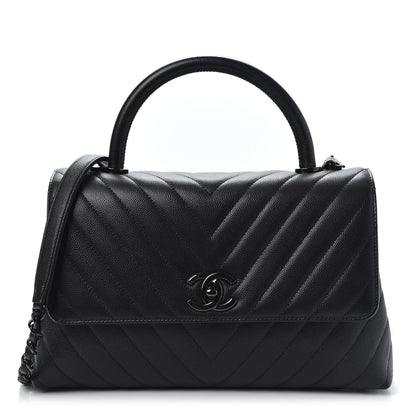 Chanel Caviar Chevron Quilted Small Coco Handle Flap So Black 1 of 9
