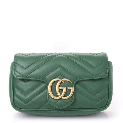 Gucci Calfskin Matelasse Super Mini GG Marmont Shoulder Bag Emerald Green 1 of 11