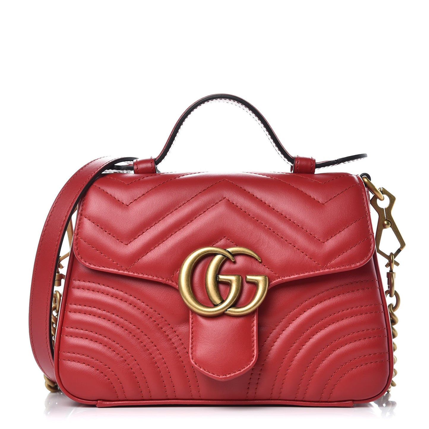 Calfskin Matelasse Mini GG Marmont Top Handle Shoulder Bag Hibiscus Red