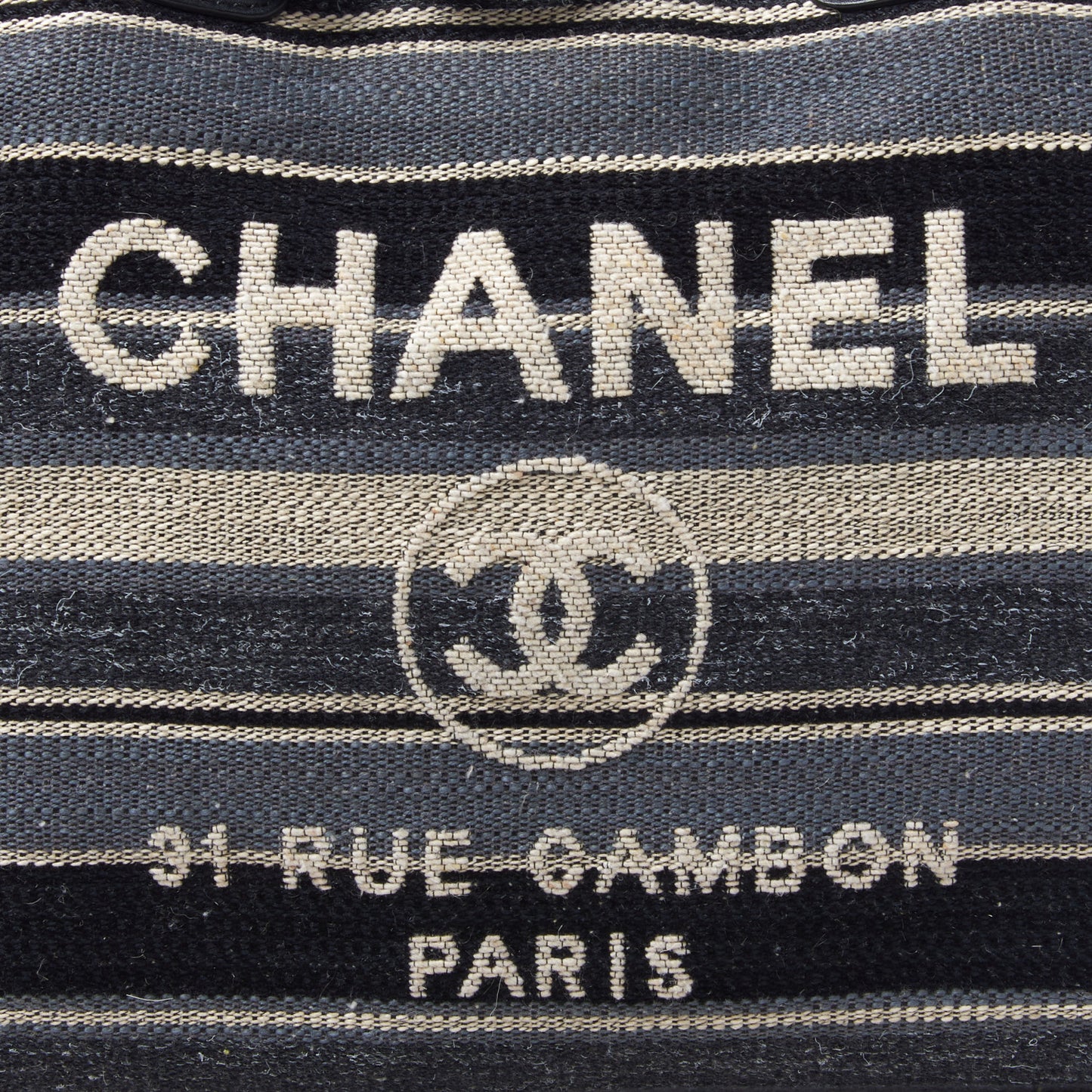 Striped Canvas Medium Deauville Tote Black