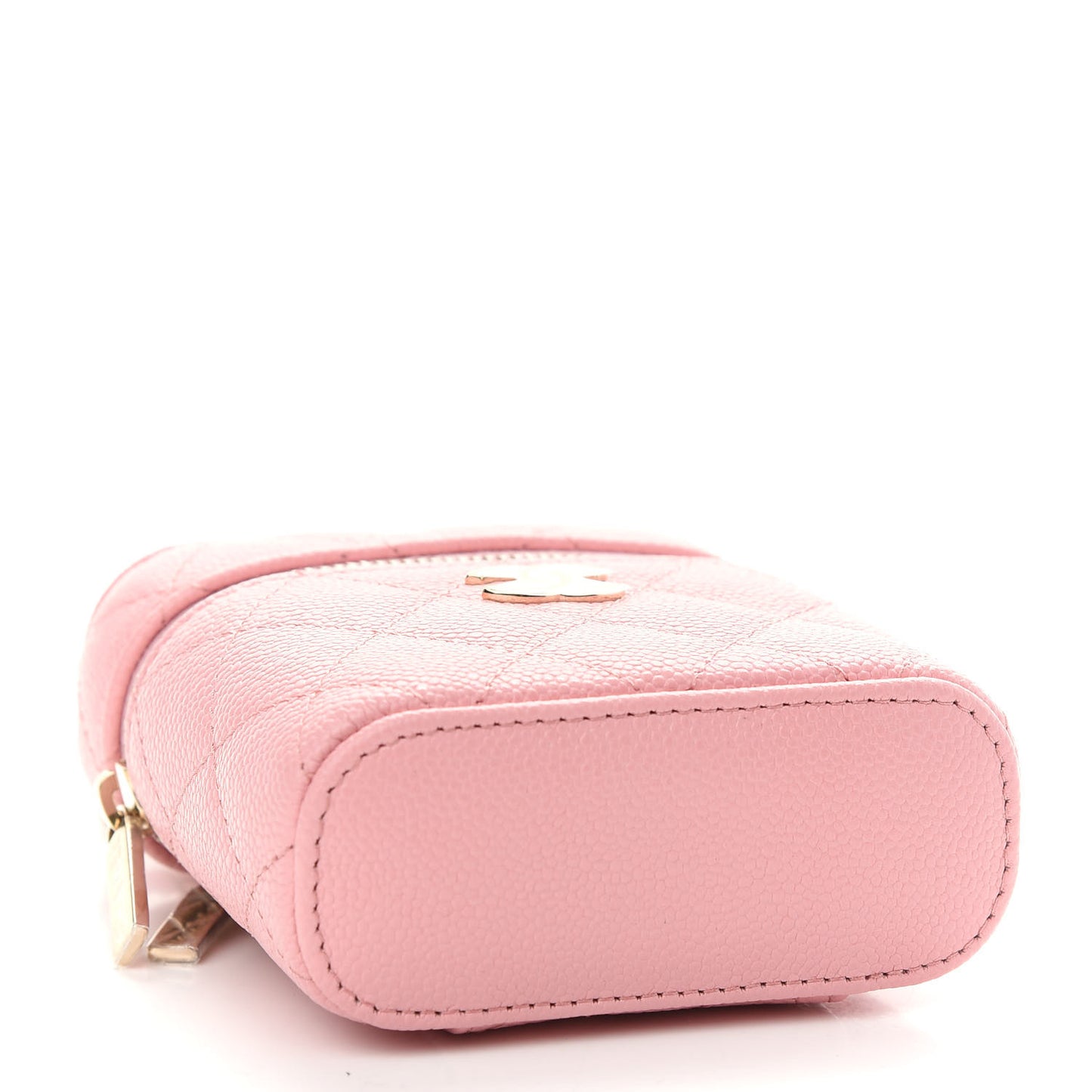 Caviar Quilted Small Handle With Care Vanity Case With Chain Pink