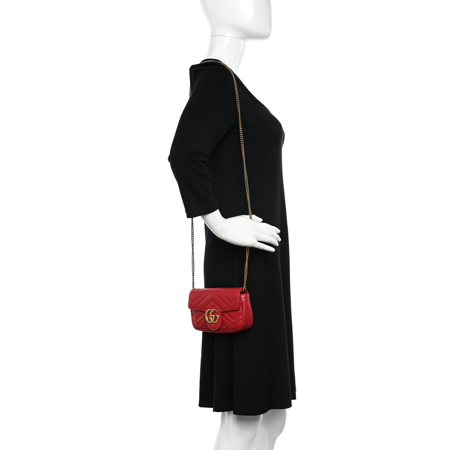Gucci Calfskin Matelasse Super Mini GG Marmont Shoulder Bag Hibiscus Red 3 of 11