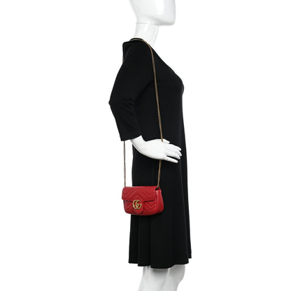 Gucci Calfskin Matelasse Super Mini GG Marmont Shoulder Bag Hibiscus Red 3 of 11