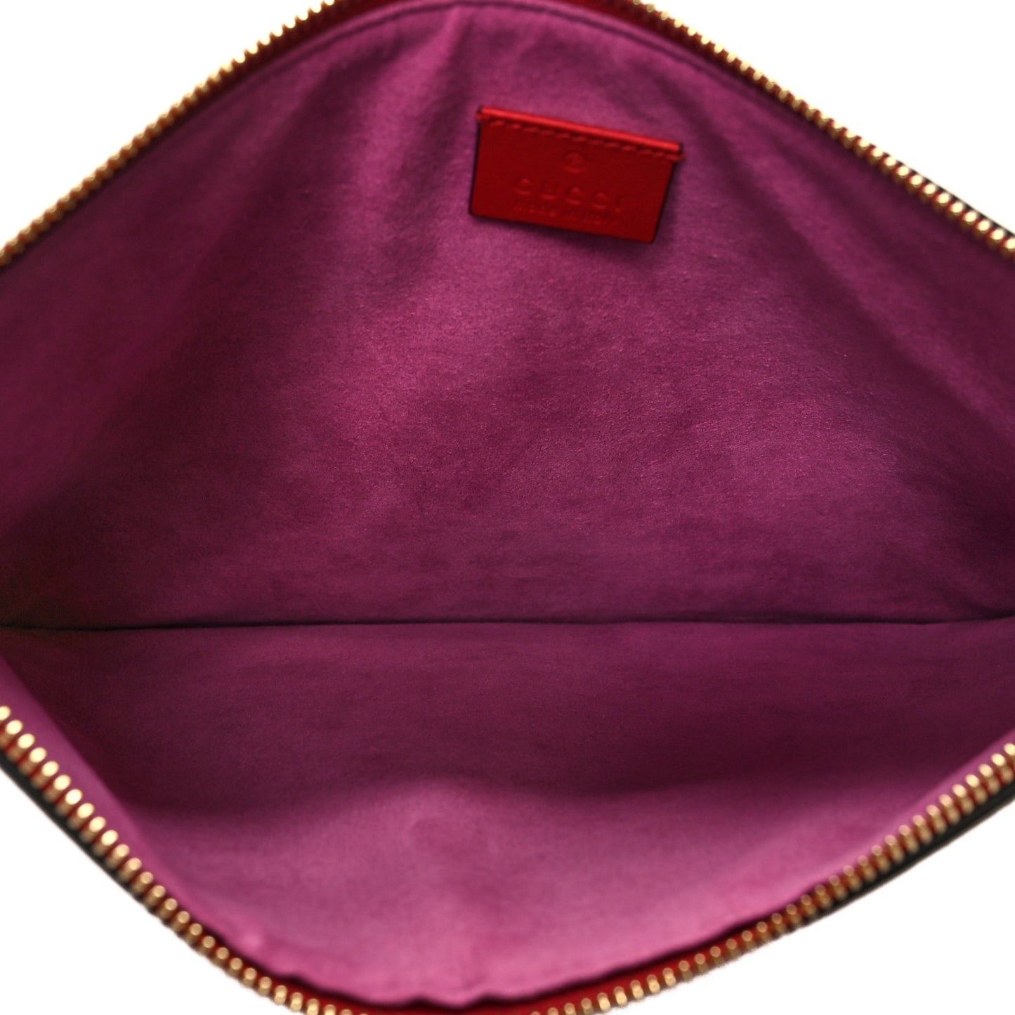 GG Supreme Monogram Bosco Patch Zip Pouch Beige Malva Hibiscus Red