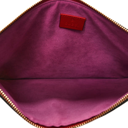 Gucci GG Supreme Monogram Bosco Patch Zip Pouch Beige Malva Hibiscus Red 5 of 9