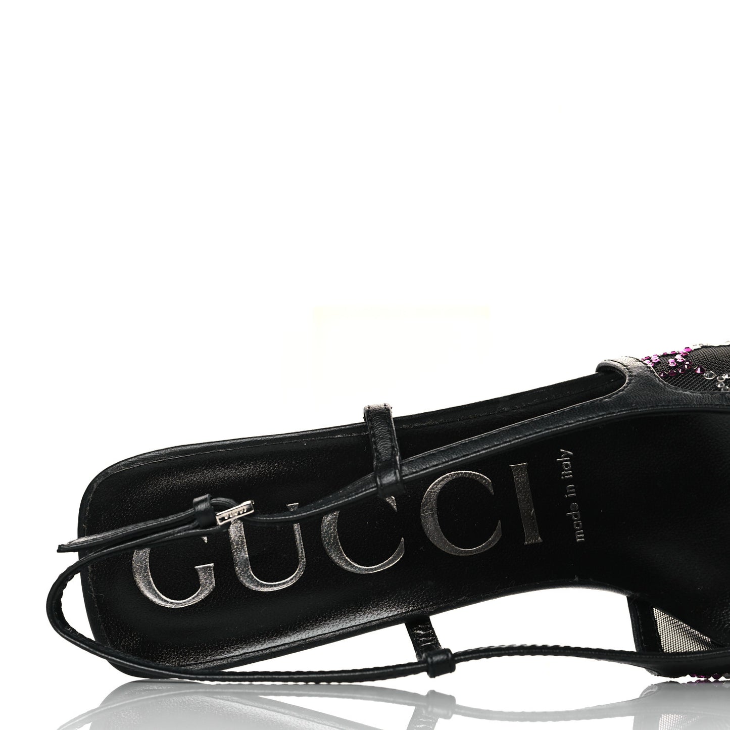 Tela Retino Nappa Charlotte Crystal GG Monogram Square G 75mm Slingback Pumps 38 Black