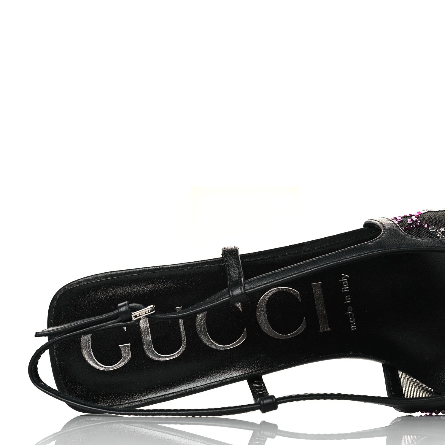 Gucci Tela Retino Nappa Charlotte Crystal GG Monogram Square G 75mm Slingback Pumps 38 Black 8 of 9