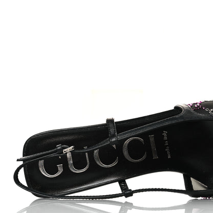 Gucci Tela Retino Nappa Charlotte Crystal GG Monogram Square G 75mm Slingback Pumps 38 Black 8 of 9