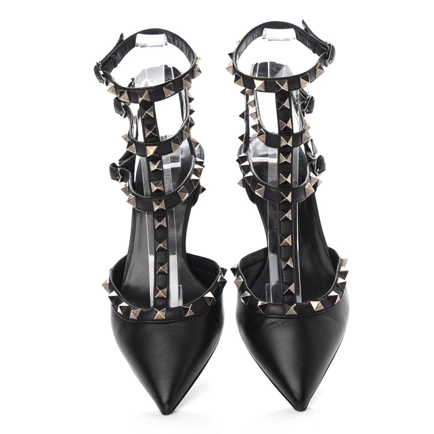 Nappa Rockstud Ankle Strap Low Heel Pumps 36.5 Black