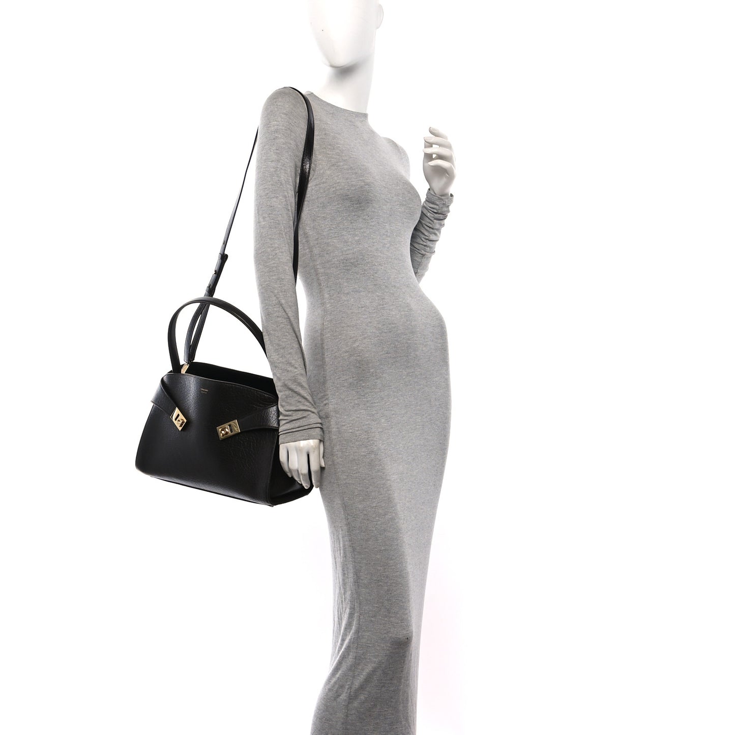 Washed Calfskin Medium Hug Soft Bicolor Shoulder Bag Black Testa Di Moro