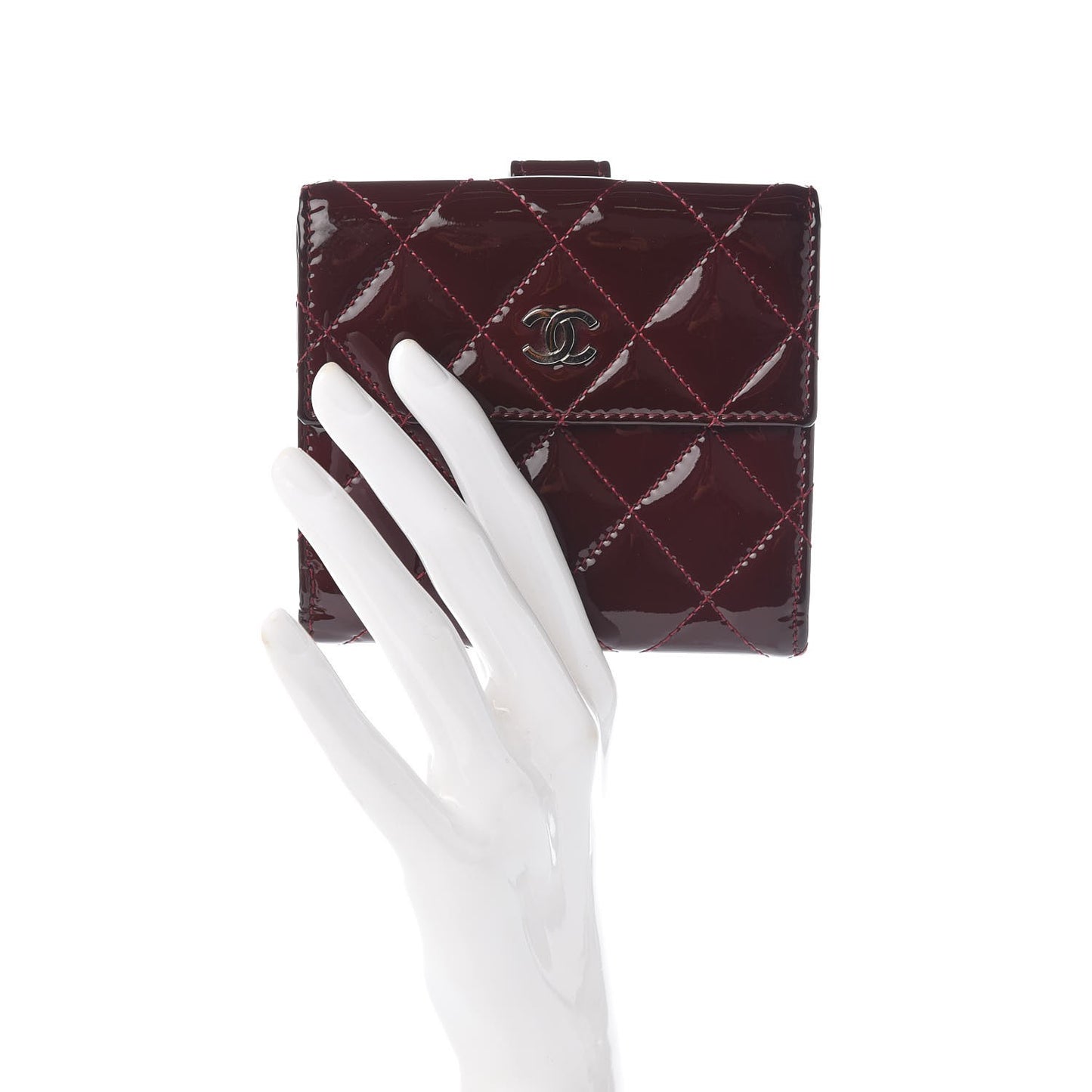 Patent Quilted Compact French Flap Wallet Dark Red