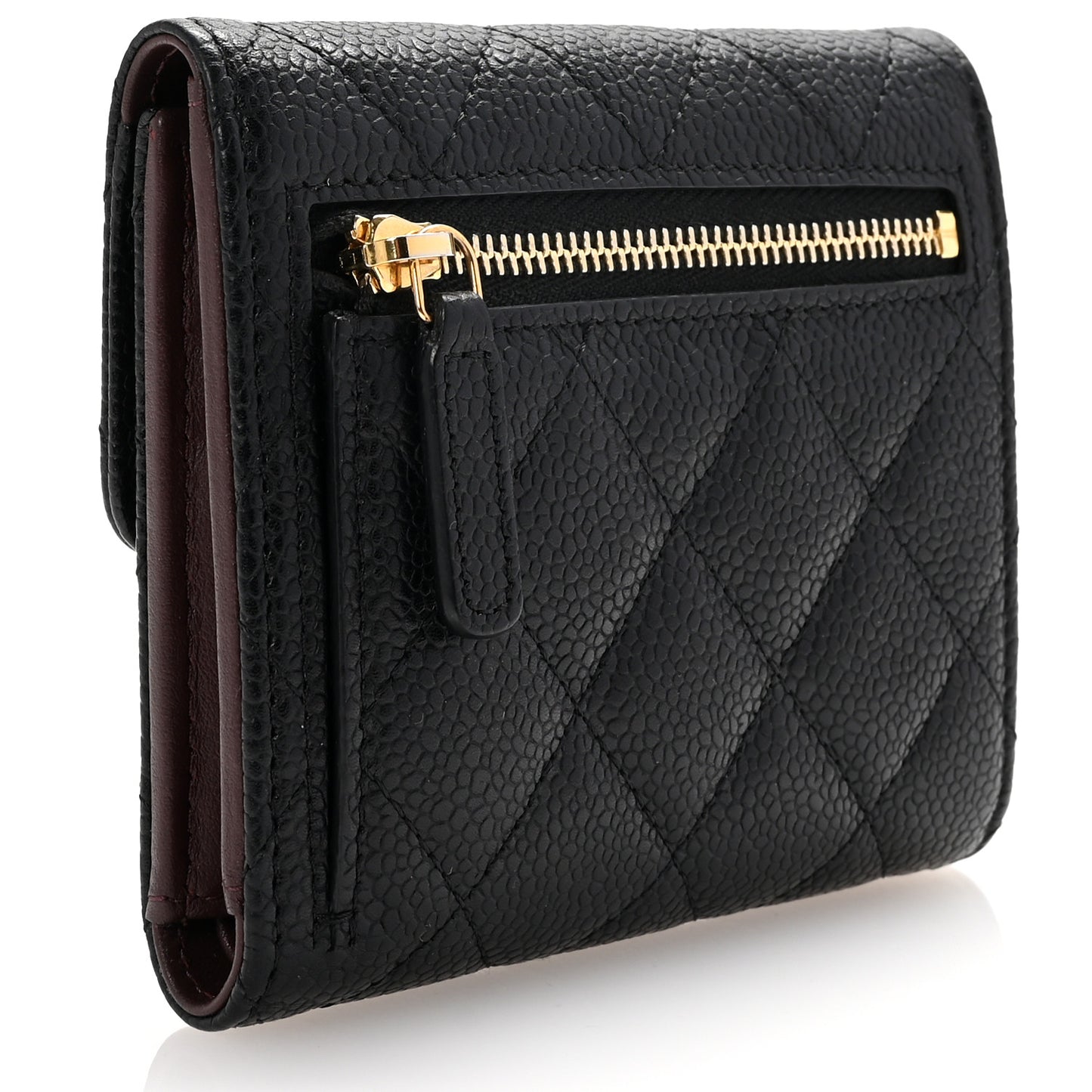 Caviar Quilted Compact Flap Wallet Black