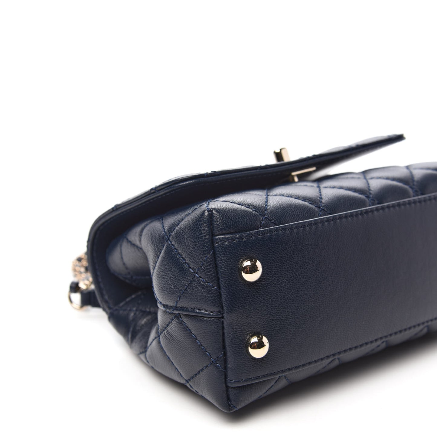 Goatskin Quilted Extra Mini Rainbow Coco Handle Flap Navy Blue