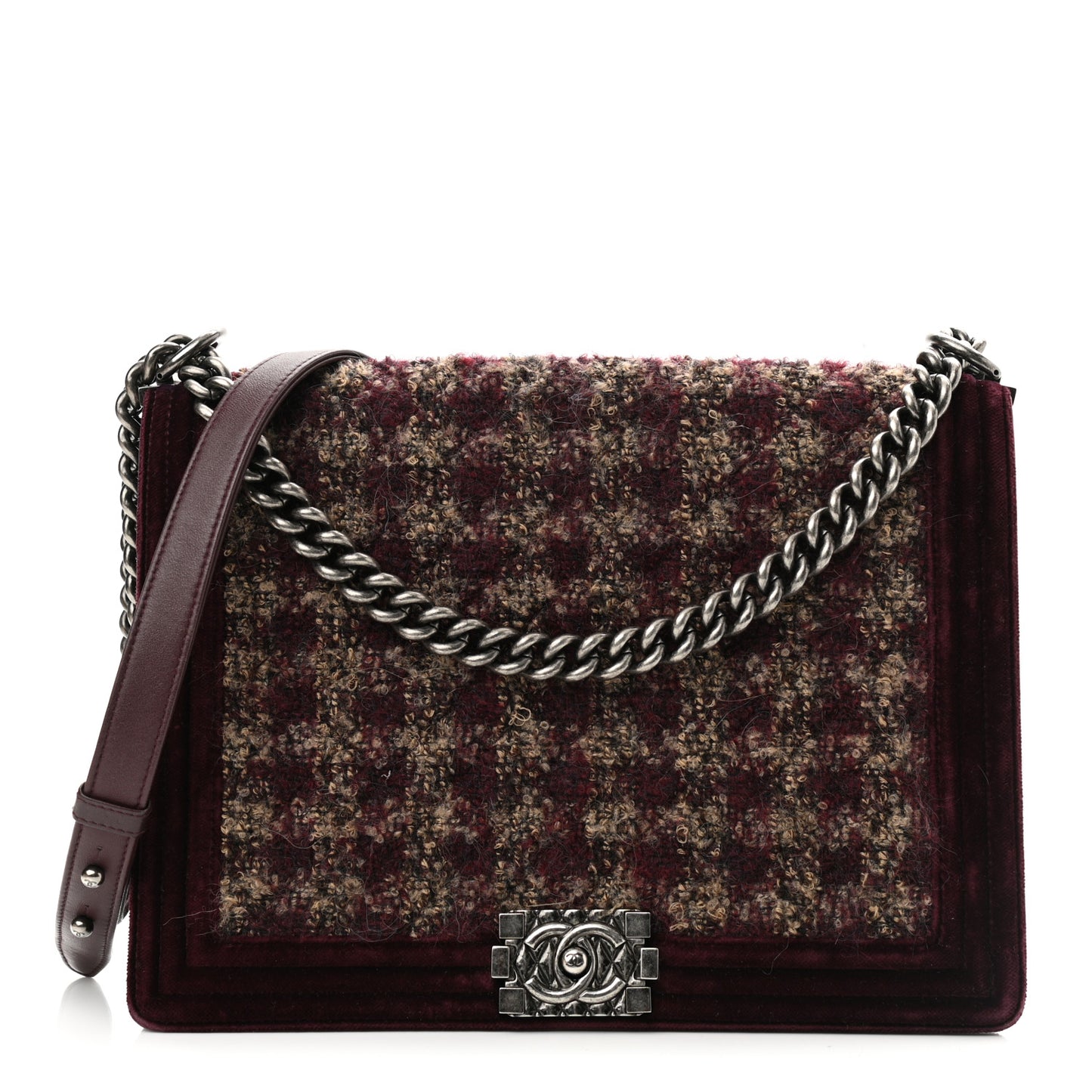 Velvet Tweed Large Boy Flap Burgundy