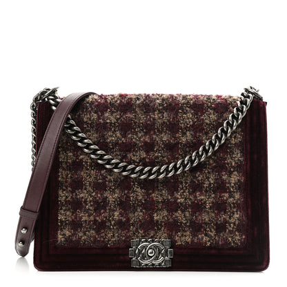 Chanel Velvet Tweed Large Boy Flap Burgundy 1 of 12
