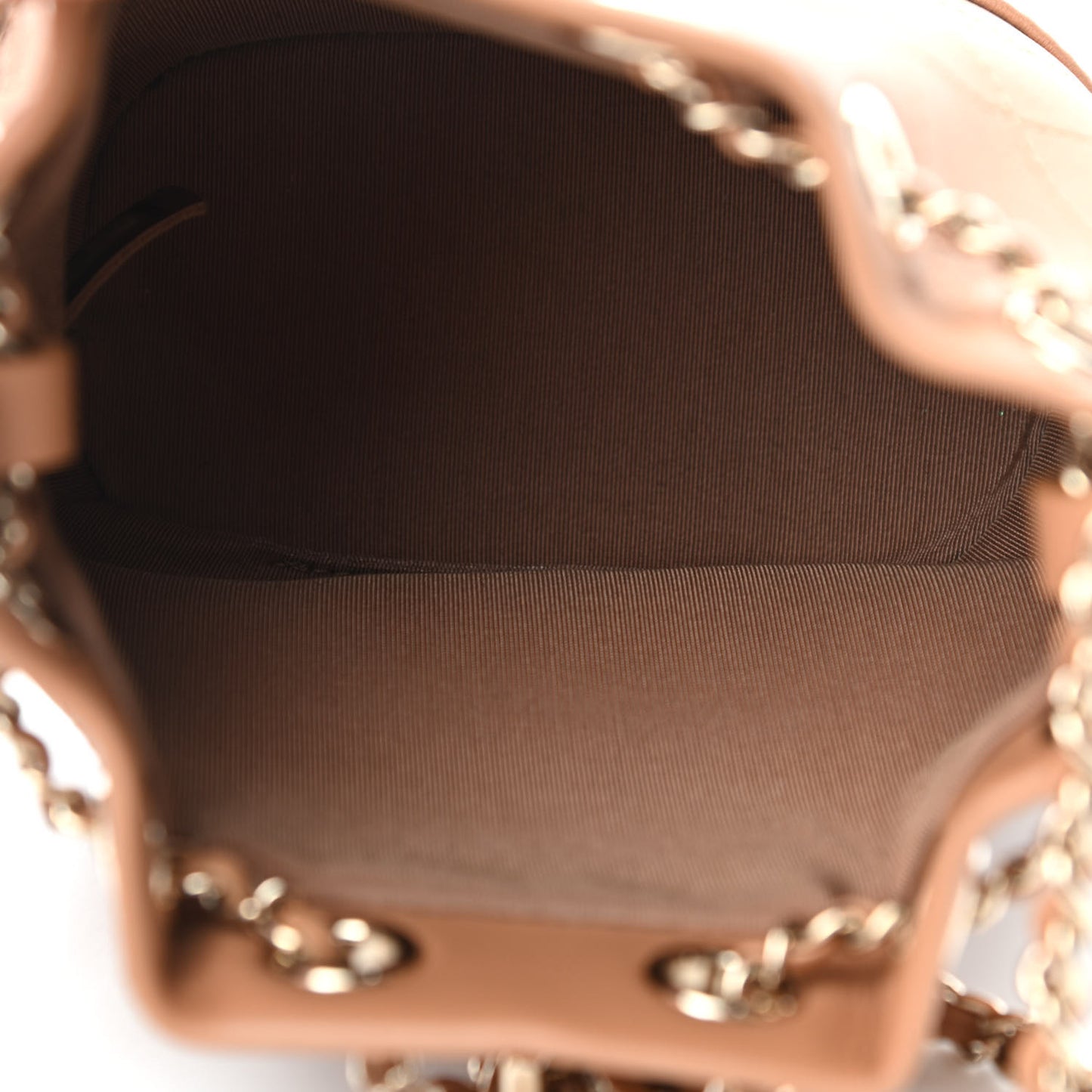 Calfskin Stitched Chain Bucket Bag Camel