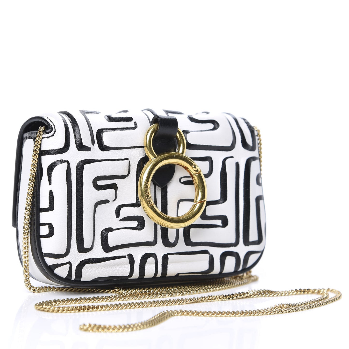 X JOSHUA VIDES Nappa Vitello King FF Embossed Nano Baguette Charm White Black
