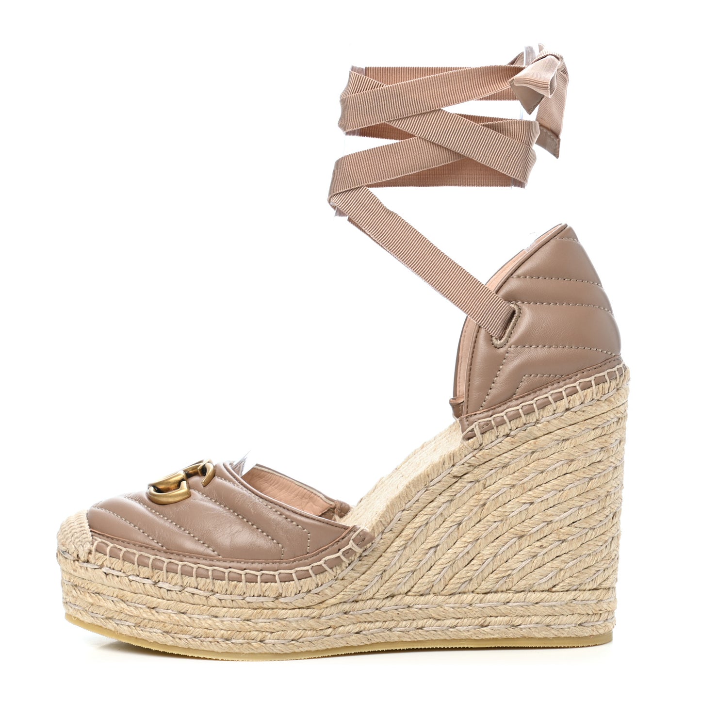 Nappa Matelasse GG Marmont Ankle Wrap Platform 35/120mm Espadrille Wedges 41 Porcelain Rose