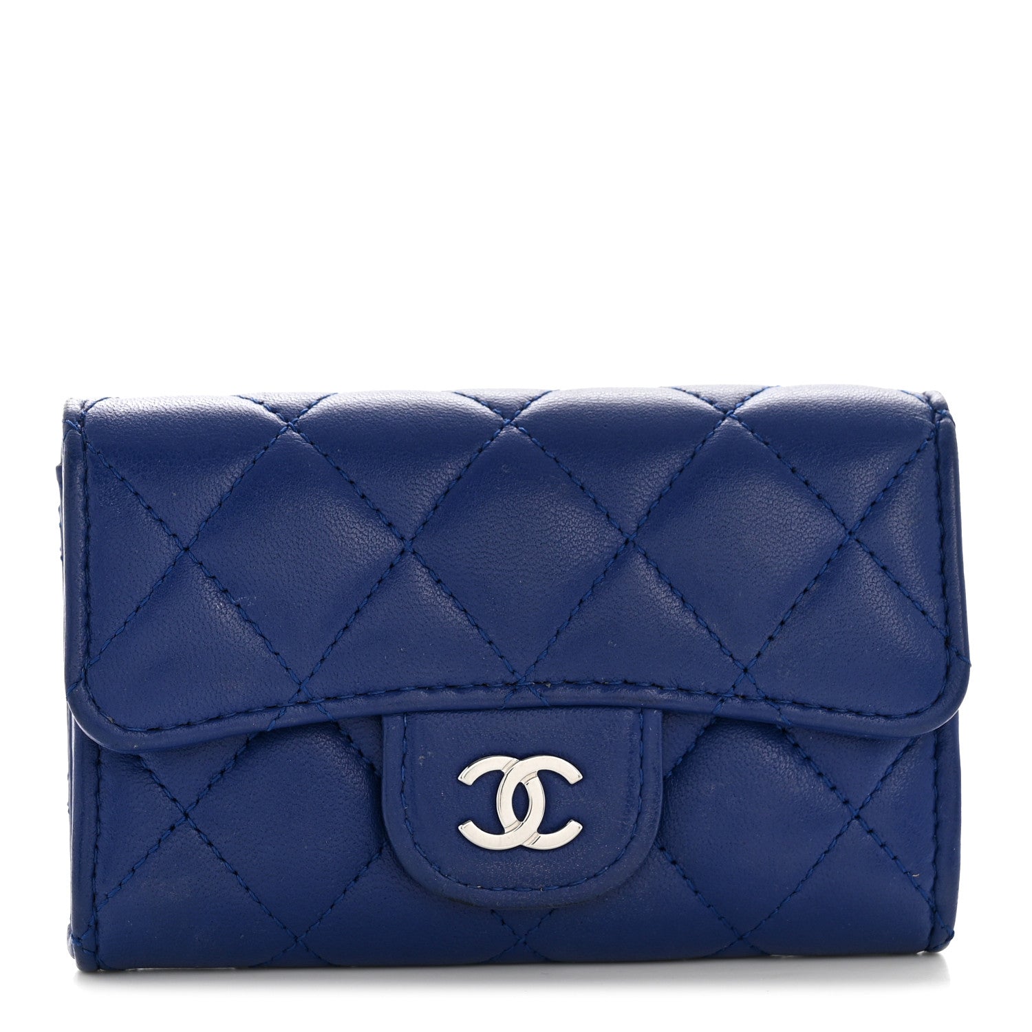 Chanel Lambskin Quilted Flap Card Holder Wallet Blue 1 of 10