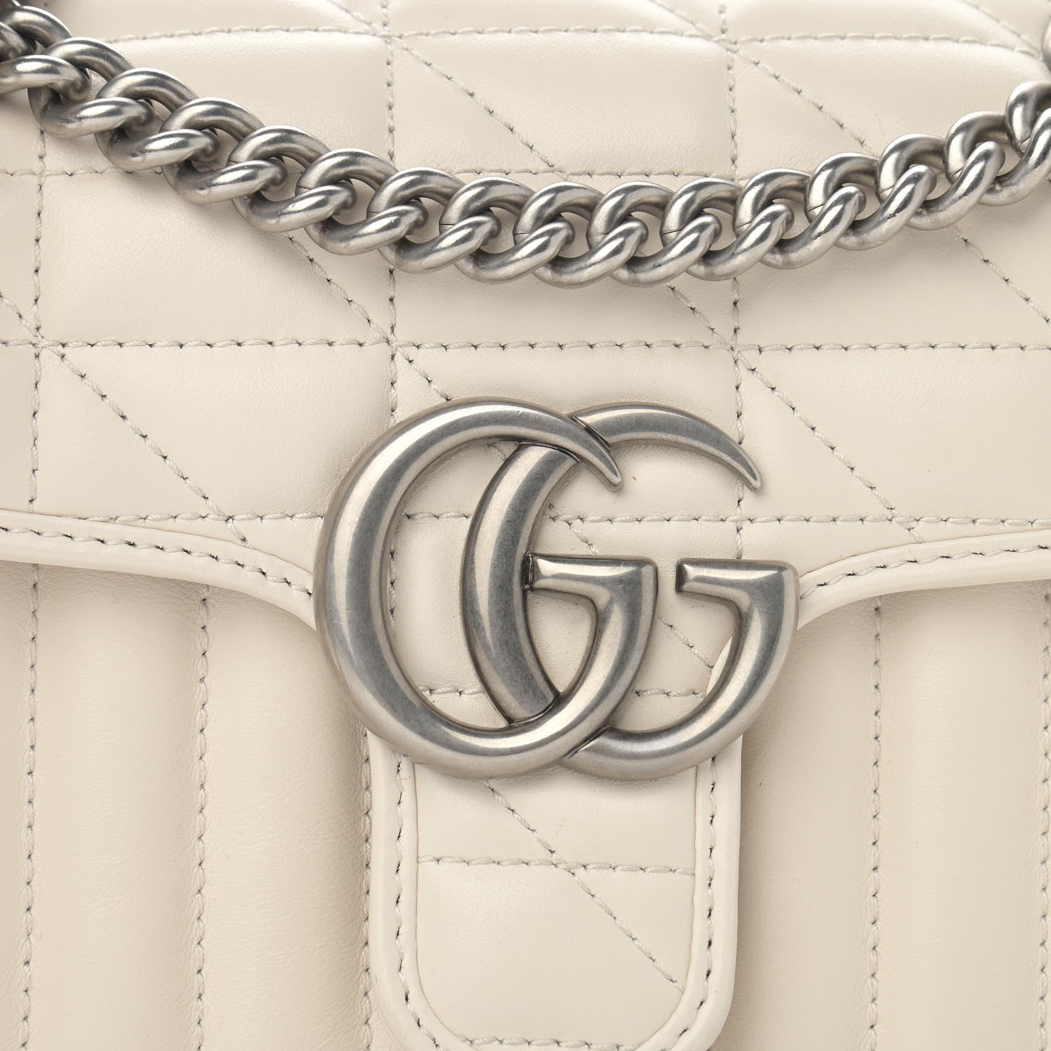 Gucci Calfskin Matelasse Aria Mini GG Marmont Shoulder Bag Mystic White 8 of 12