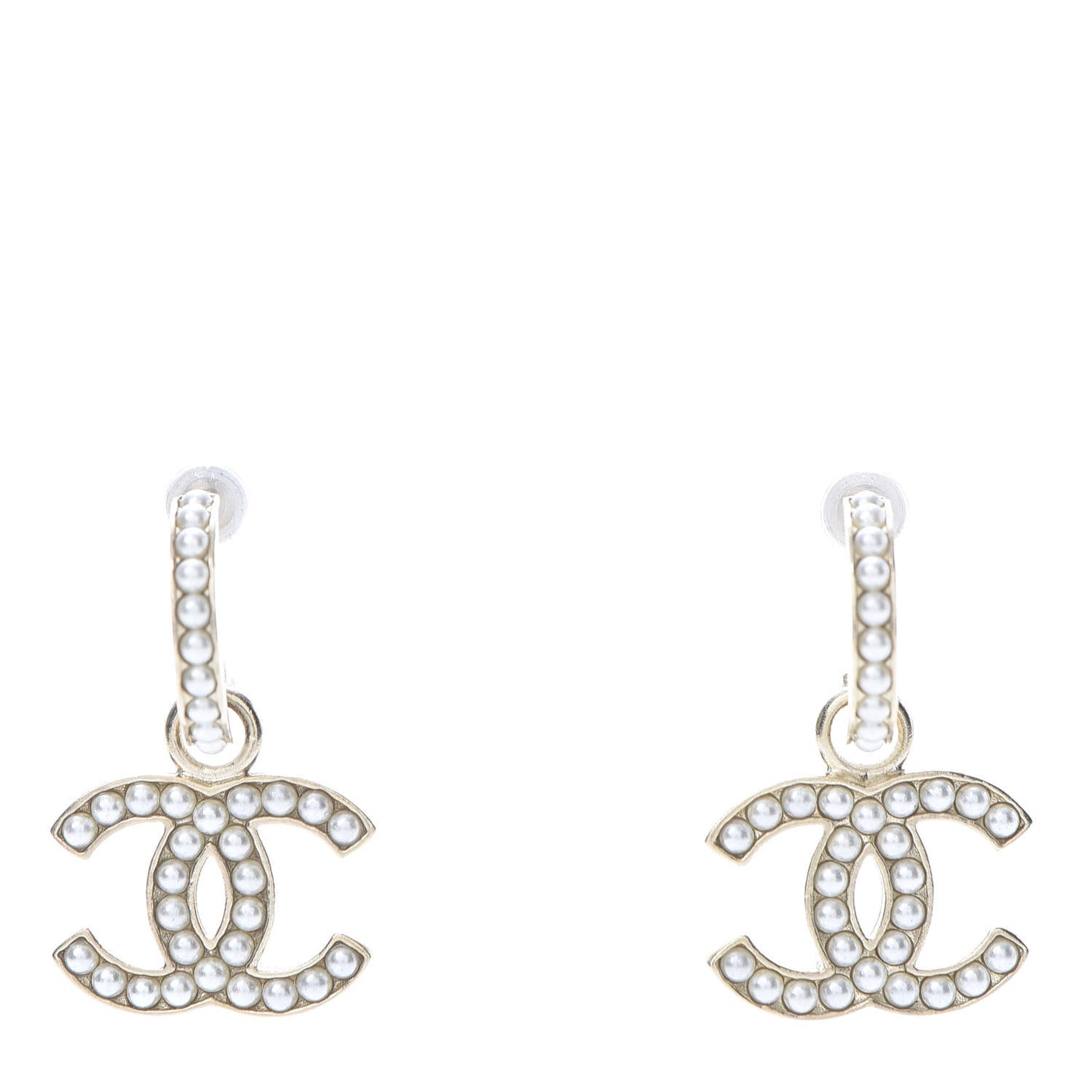 Pearl CC Hoop Drop Earring Gold