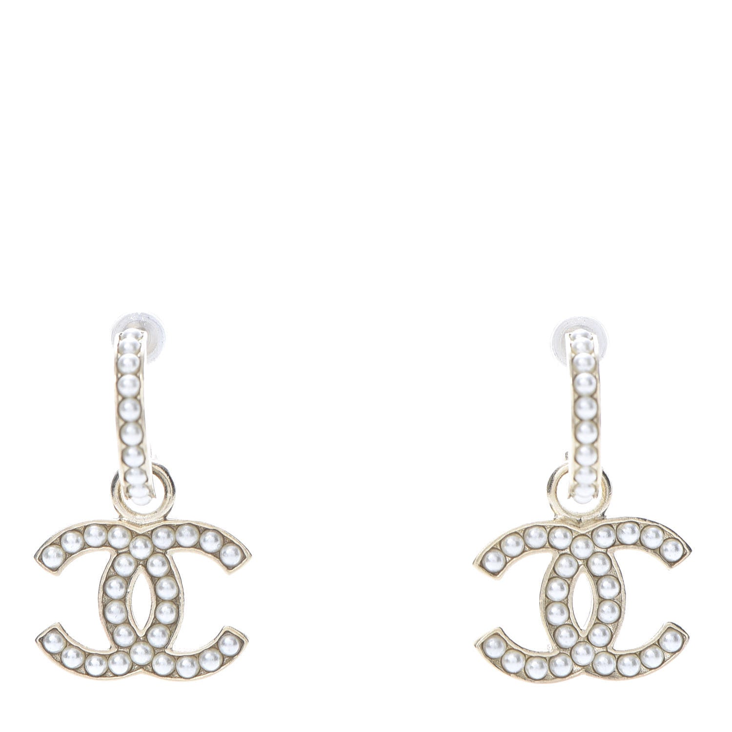 Chanel Pearl CC Hoop Drop Earring Gold 1 of 5