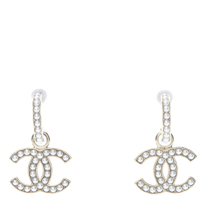 Chanel Pearl CC Hoop Drop Earring Gold 1 of 5