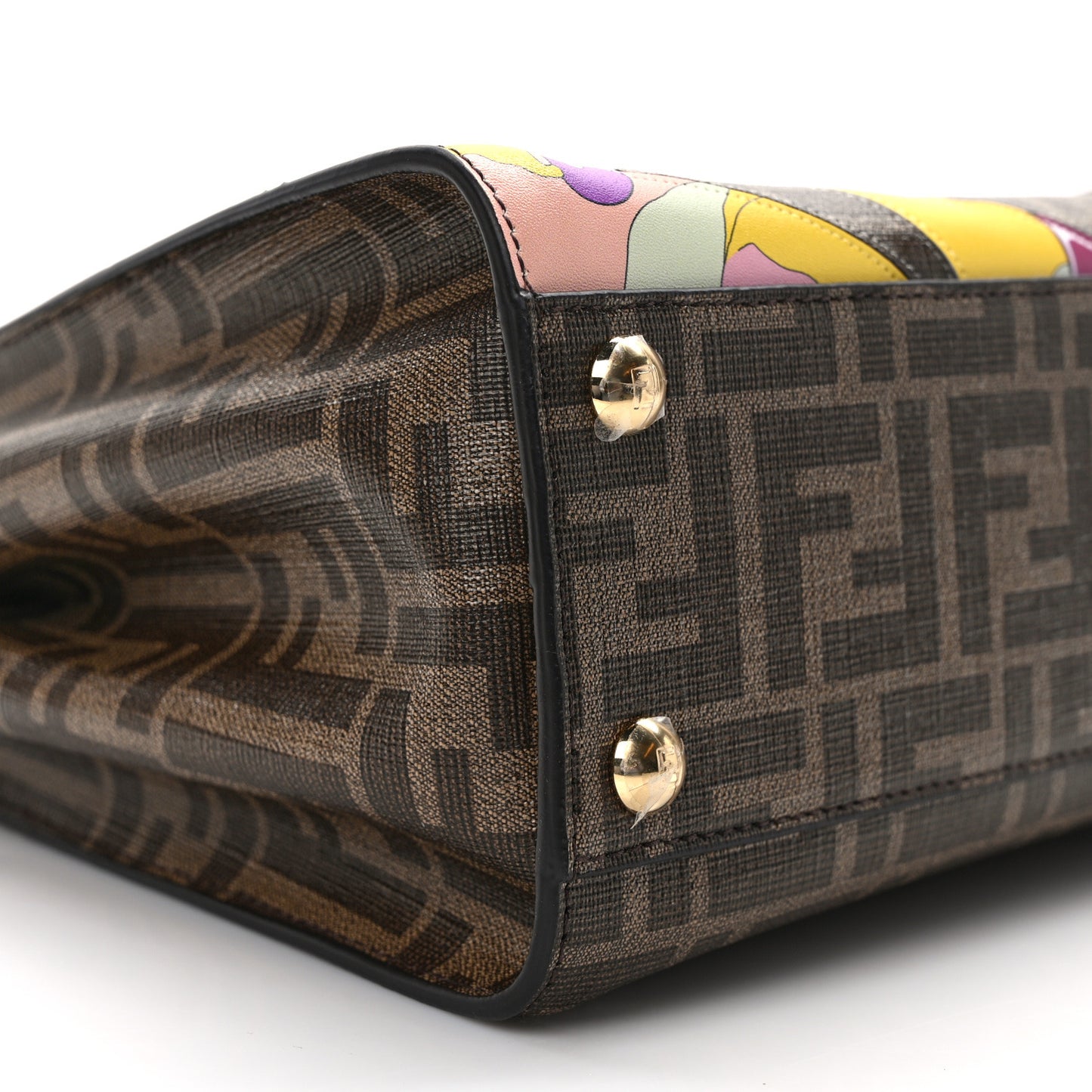 Glazed Fabric Vitello FF 1974 Hairdo Girls Inlay Mini Peekaboo Iconic Satchel Mogano Panna Multicolor