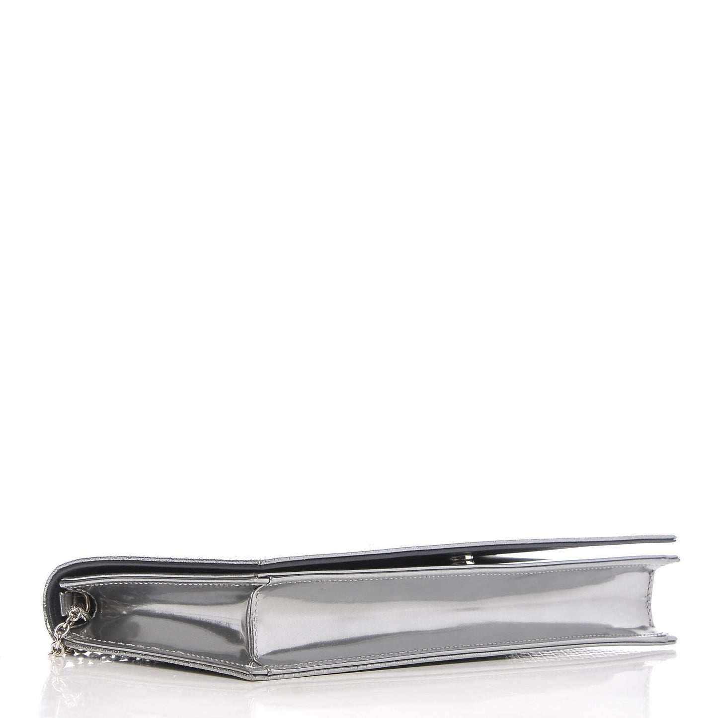 Metallic Patent Micro-Cannage Lady Dior Croisiere Chain Clutch Silver
