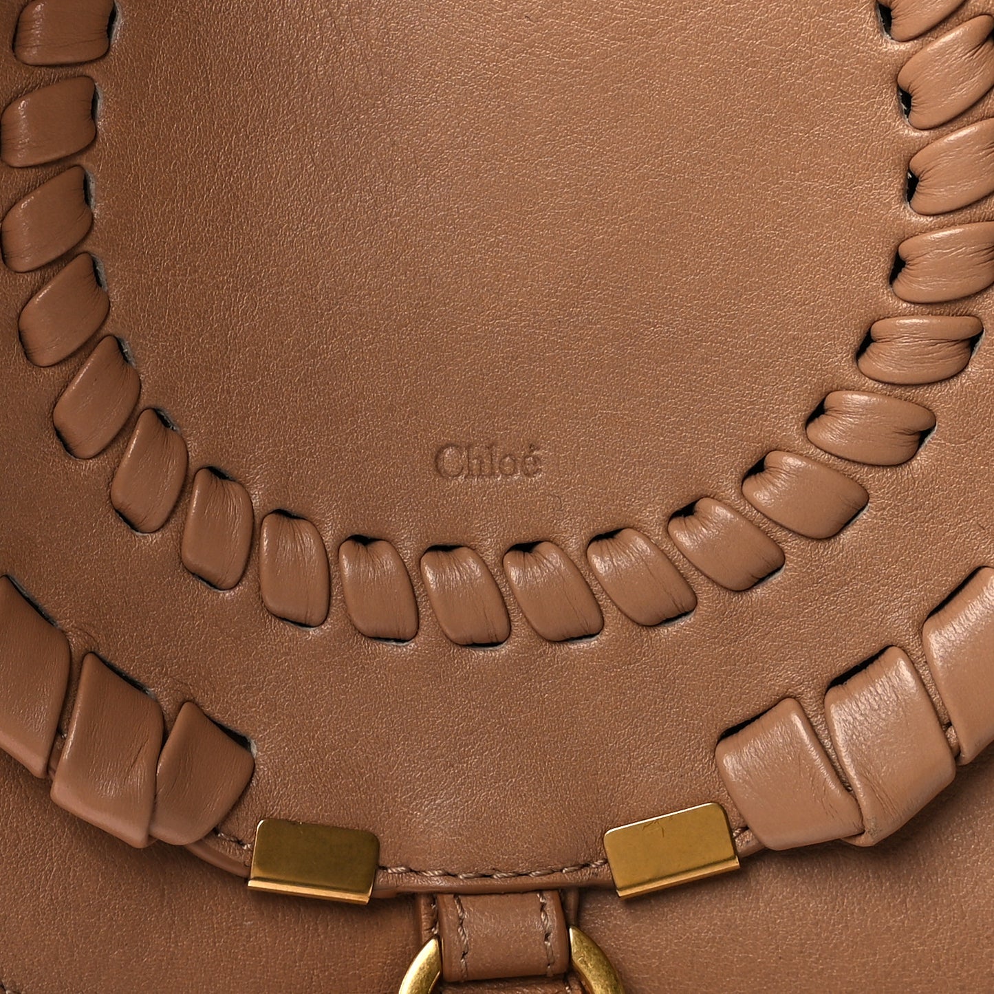 Calfskin Whipstitch Mini Marcie Round Crossbody Bag Light Tan