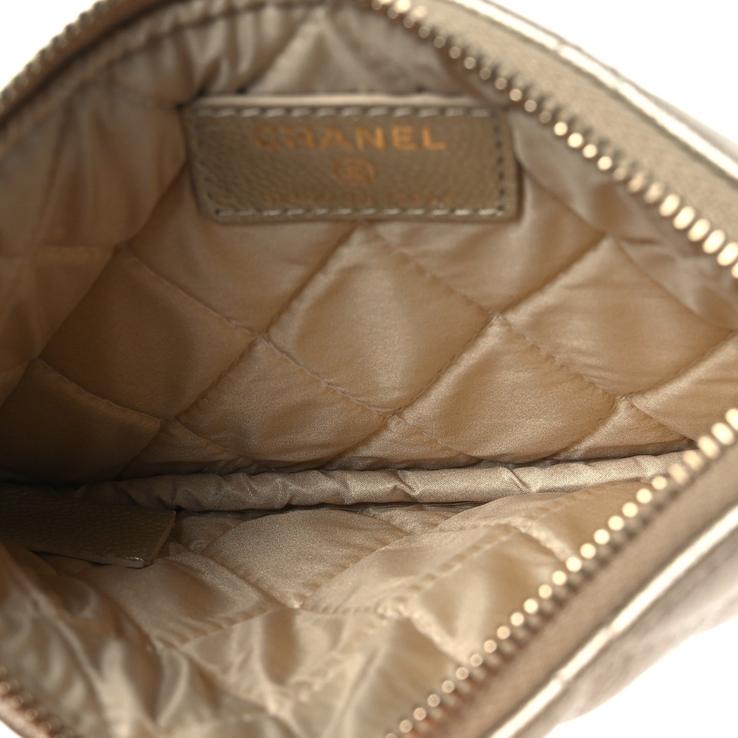 Metallic Caviar Quilted Small Cosmetic Case Gold