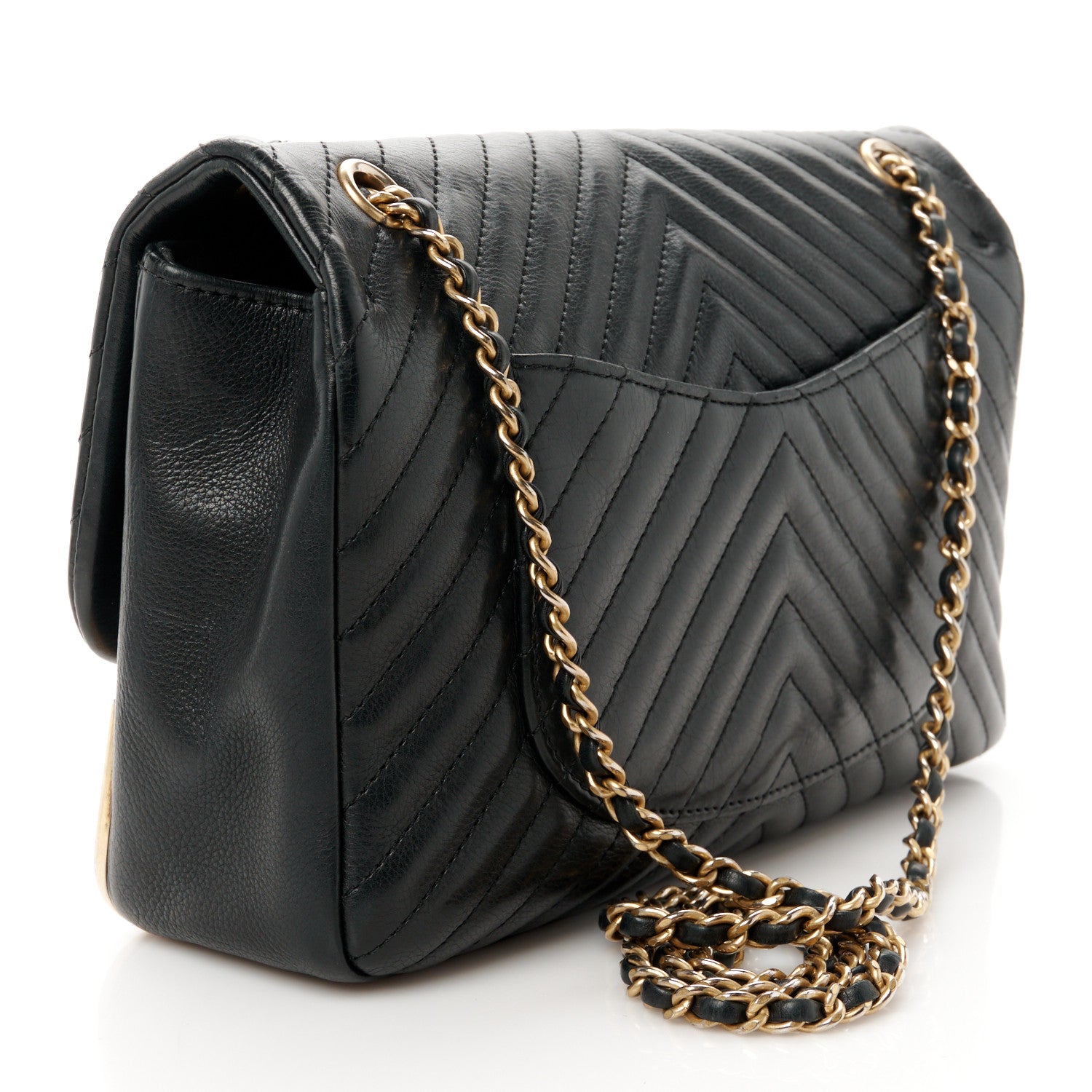 Chanel Calfskin Chevron Quilted Rock The Corner Flap Black 3 of 11
