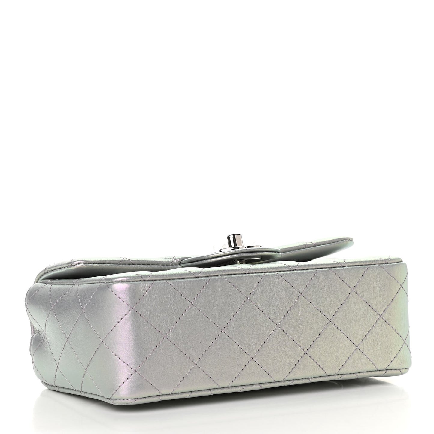 Iridescent Calfskin Quilted Mini Rectangular Flap Light Purple