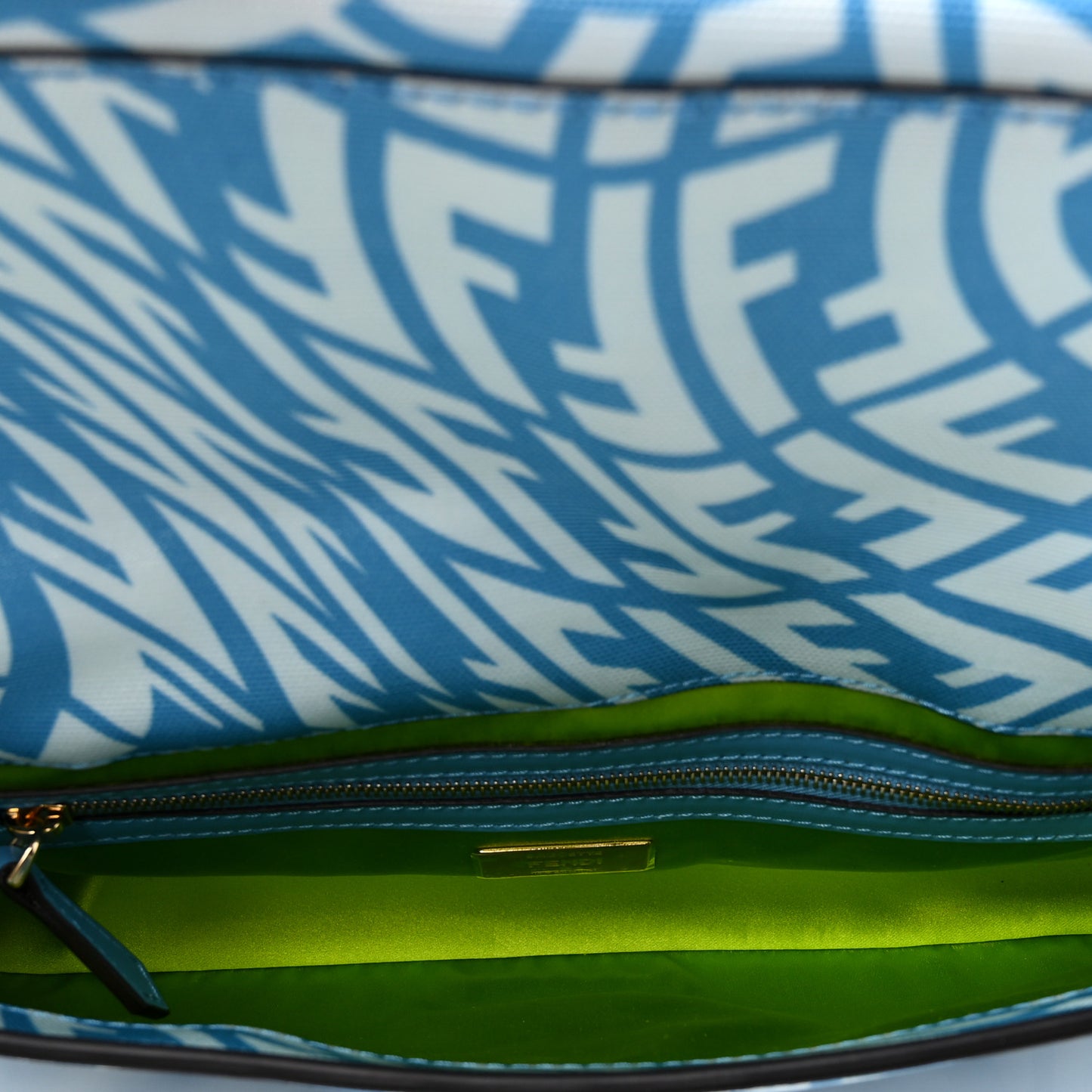 X SARAH COLEMAN Glazed Canvas Vitello King FF Vertigo Baguette 1997 Cyber Blue White