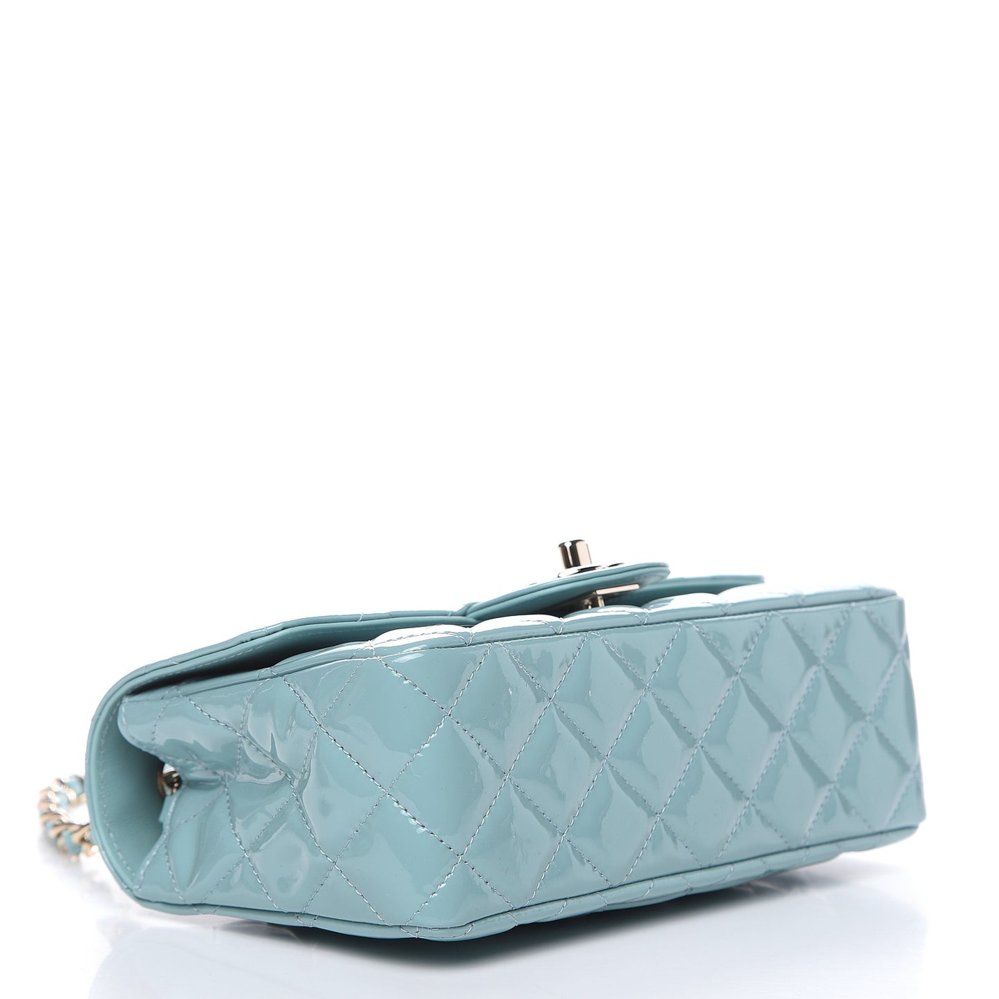 Patent Calfskin Quilted Mini Rectangular Flap Light Blue