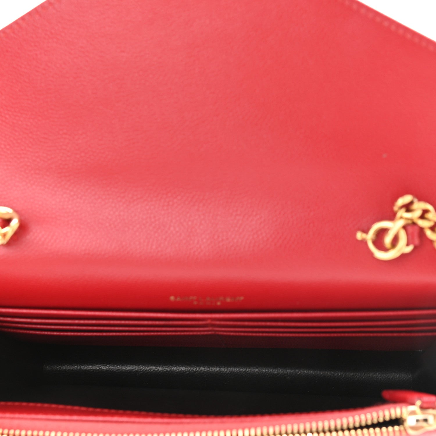 Saint Laurent Grain De Poudre Matelasse Chevron Monogram Envelope Chain Wallet Red 8 of 23