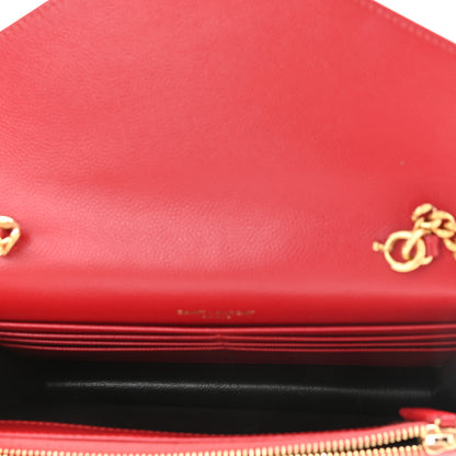 Saint Laurent Grain De Poudre Matelasse Chevron Monogram Envelope Chain Wallet Red 8 of 23
