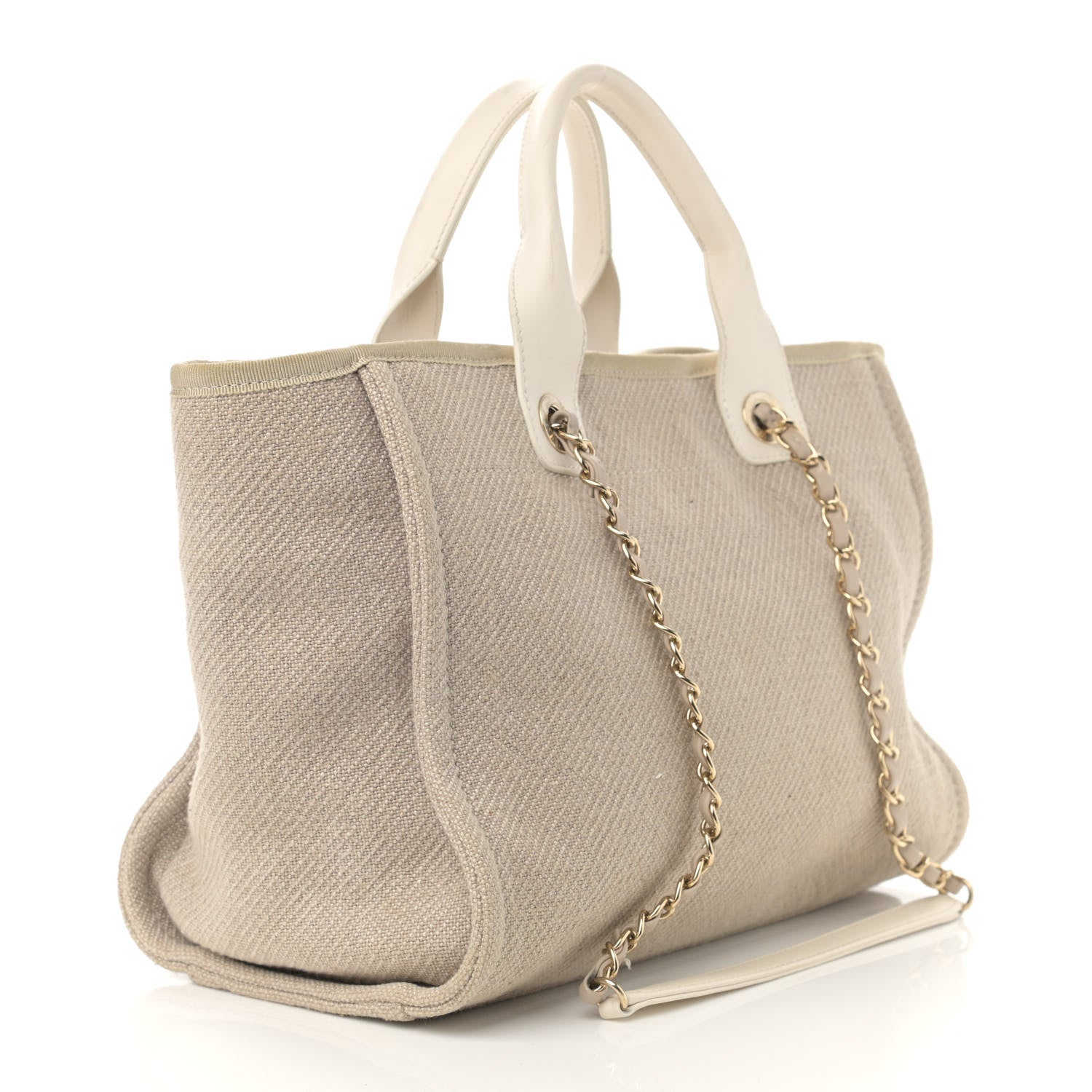 Chanel Mixed Fibers Calfskin Small Deauville Tote Beige White 4 of 17